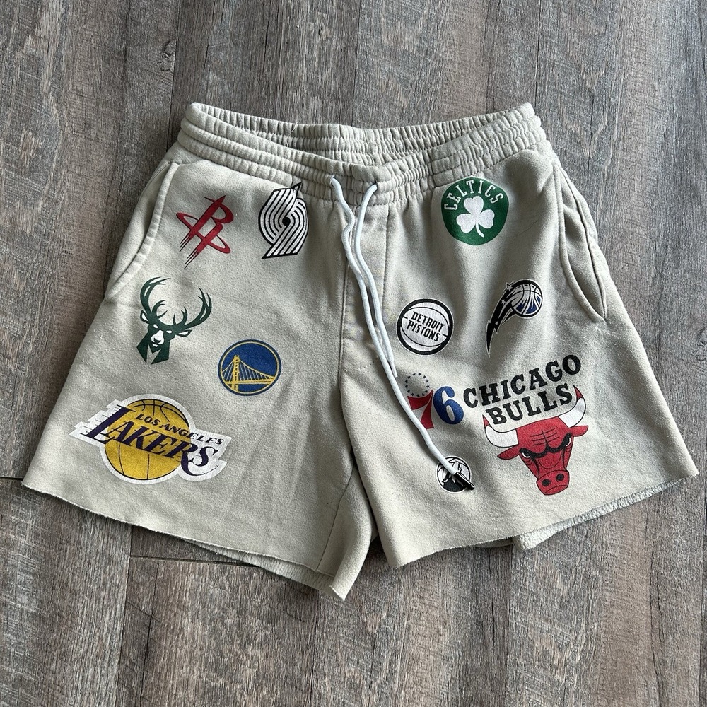 Ultra Game NBA All 30 Team Logos Sweat Shorts Men's S Raw Hem Fleece